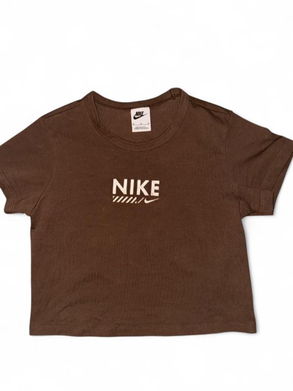Nike Greenish Brown Crop Tee with White Logo